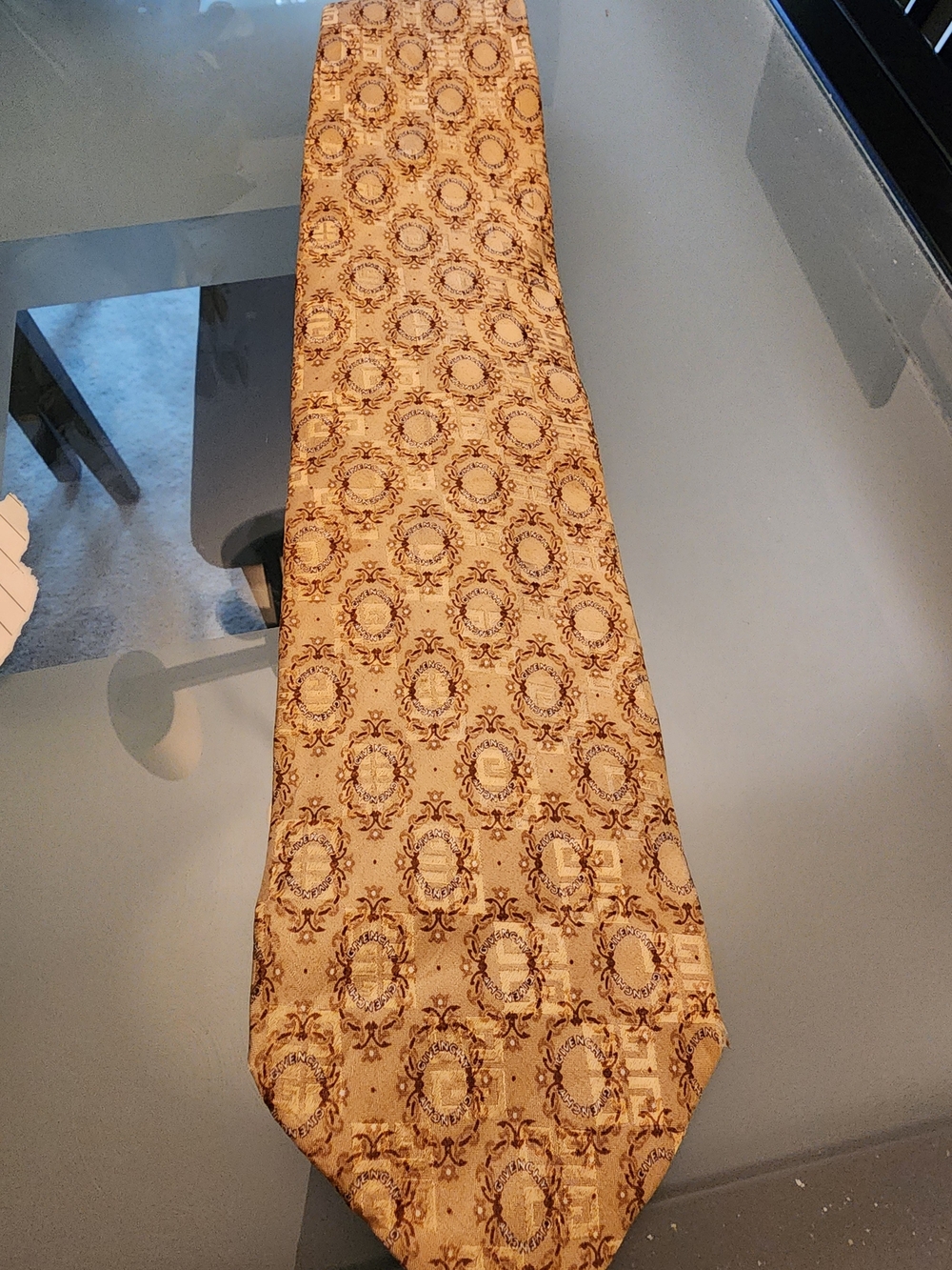 Givenchy Gold-Brown Repeating Medallion Tie